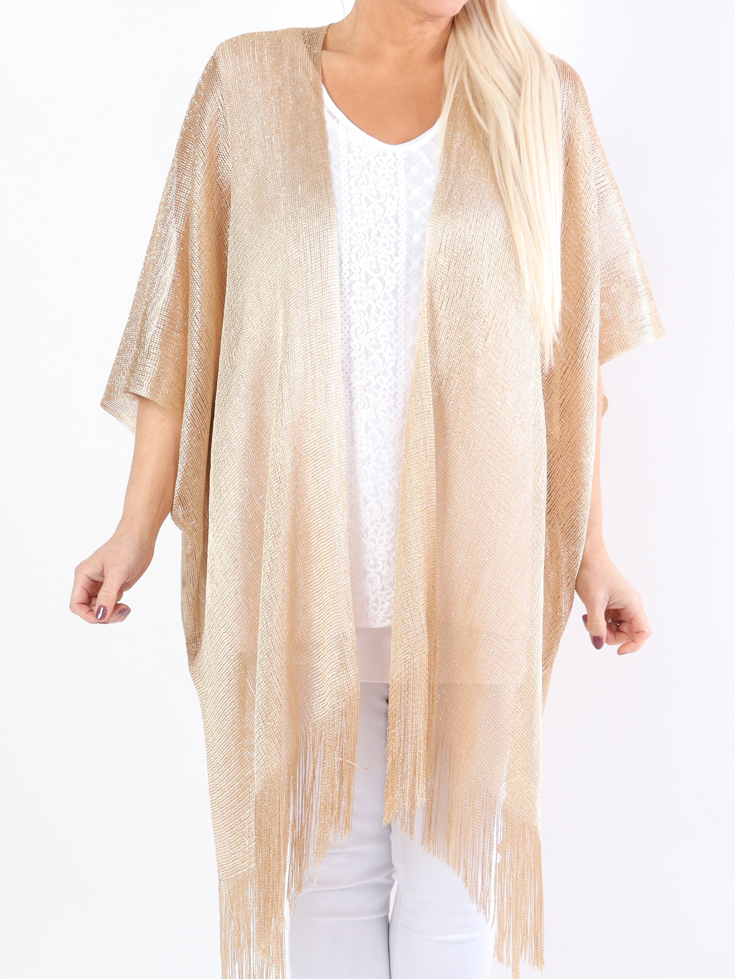 Betti - Plus size sjal med glimmertråde og frynser